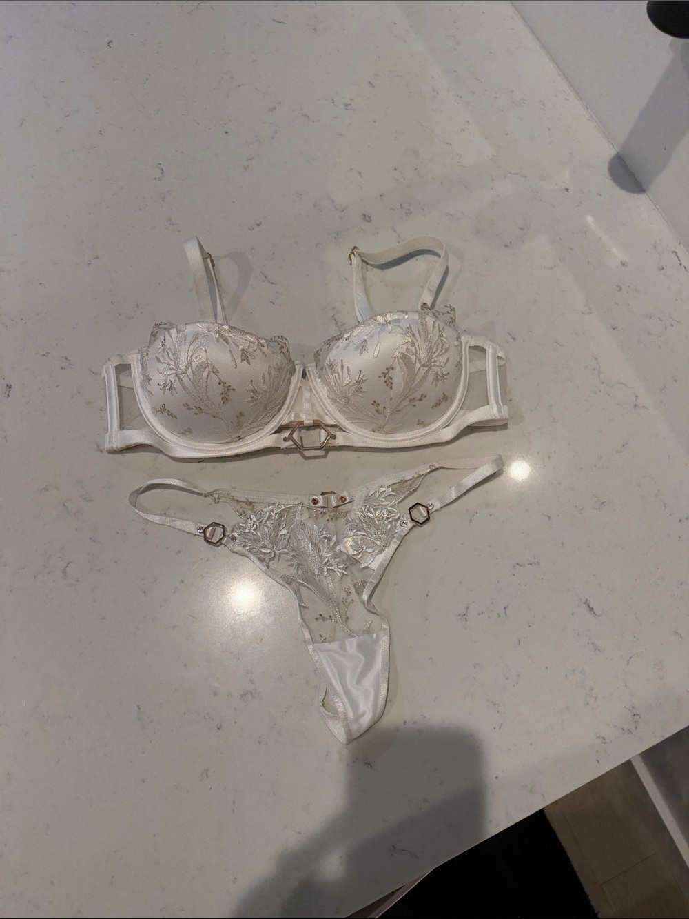 Honey Birdette White Embroidered Balconette Bra & Thong Set